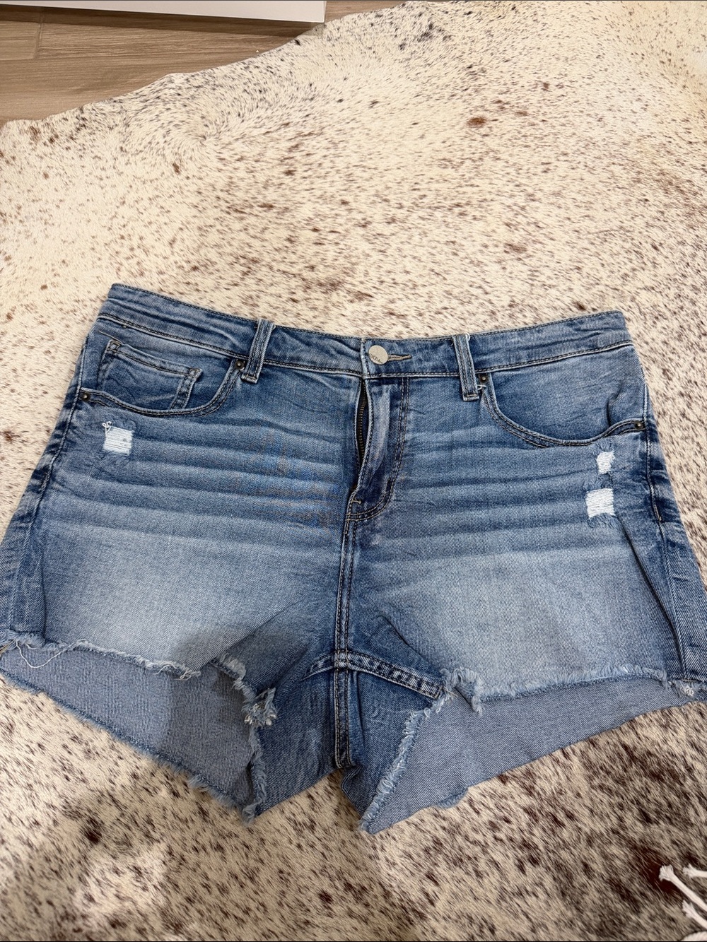 BKE Light Blue Distressed Denim Shorts